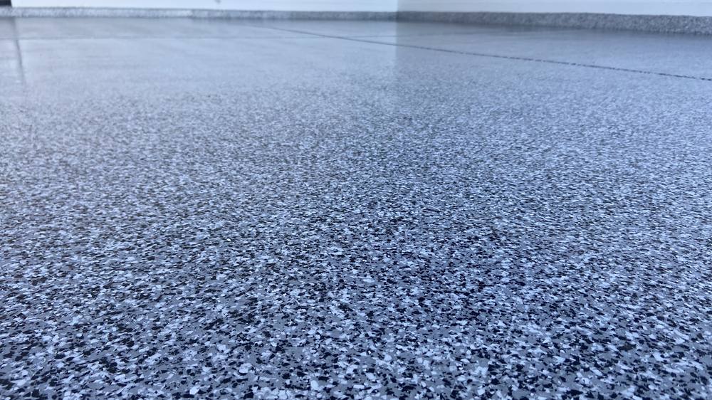 Close-up of vinyl flake epoxy finish
